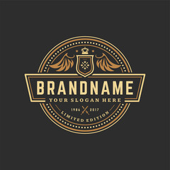 Luxury logo template vector object for logotype or badge design. Trendy vintage royal style illustration, good for fashion boutique, alcohol or hotel brand