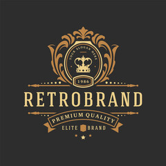 Luxury logo template vector object for logotype or badge design. Trendy vintage royal style illustration, good for fashion boutique, alcohol or hotel brand