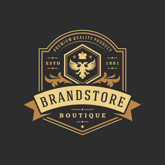Obraz premium Luxury logo template vector object for logotype or badge design. Trendy vintage royal style illustration, good for fashion boutique, alcohol or hotel brand