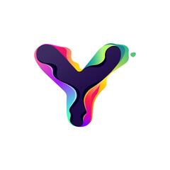 Y letter logo with hologram glitch. Multicolor gradient sign with color shift and illusion effect.