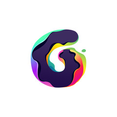 Number six logo with hologram glitch. Multicolor gradient sign with color shift effect.