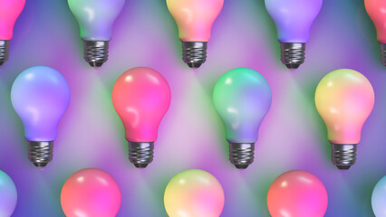 Multicolored light bulbs on the surface. Decorative screensaver