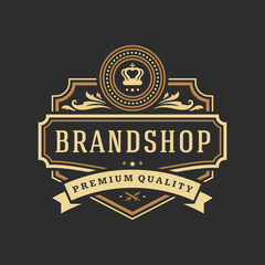 Fototapeta premium Luxury logo template vector object for logotype or badge design. Trendy vintage royal style illustration, good for fashion boutique, alcohol or hotel brand