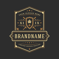 Luxury logo template vector object for logotype or badge design. Trendy vintage royal style illustration, good for fashion boutique, alcohol or hotel brand