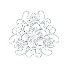Hand Drawn Sketch for Adult Anti Stress, Fun and Relaxation. Abstract Flowers in Black Isolated on White Background.-vector