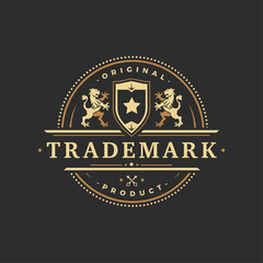 Luxury logo template vector object for logotype or badge design. Trendy vintage royal style illustration, good for fashion boutique, alcohol or hotel brand