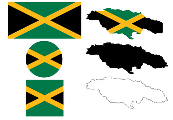 jamaica map flag icon set isolated on white background