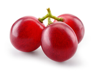 Grape isolated. Three pink grapes on white backgroup. Fresh violet red grape. With clipping path. Full depth of field.