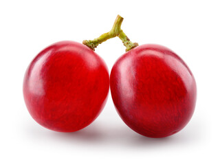 Grape. two pink grapes isolated on white. Fresh violet grape. Red grape with clipping path. Full depth of field.