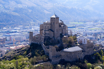 Beautiful medieval catholic church and castle Basilique de Valère (Valeria) on a hill at City of...