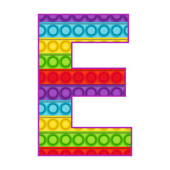 Bright letters Simple Dimple. Pop it rainbow color. Letter E. - obrazy, fototapety, plakaty