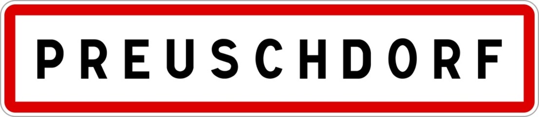 Panneau entrée ville agglomération Preuschdorf / Town entrance sign Preuschdorf