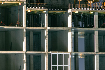 View of the concrete frame of the building under construction