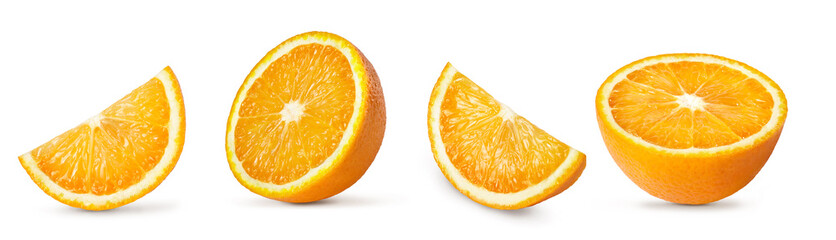Orange slice isolated on white background. Juicy slices of  ripe orange fruit.