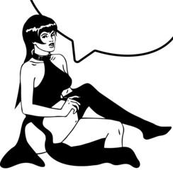 A girl gothic fashion model undressing. Comics speech - 498562337