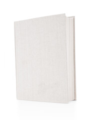 Book with gray hardcover close up on white background