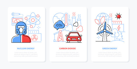 Nuclear and green energy - line design style banners set