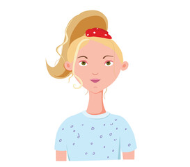 Blond Girl in blue t-shirt