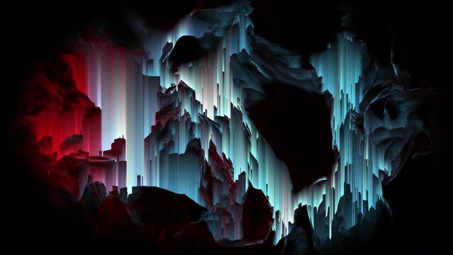 Dynamic animation in holographic colour with pixel sorting effect, abstract futuristic animated wallpaper.