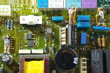 a hiking team on an electronic circuit board