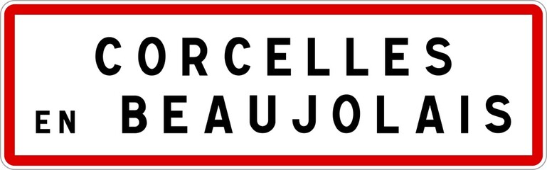 Panneau entrée ville agglomération Corcelles-en-Beaujolais / Town entrance sign Corcelles-en-Beaujolais