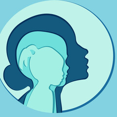 Mother and her children. Silhouettes