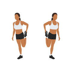 Woman doing Standing quad stretch exercise. Flat vector illustration isolated on white background © lioputra