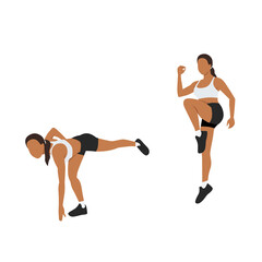 Fototapeta premium Woman doing Touch and hop exercise. Flat vector illustration isolated on white background