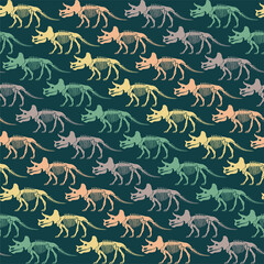 Seamless vector pattern with dinosaur skeleton. 