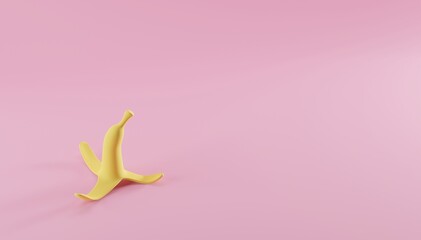 banana peel on pink background,3d illustration
