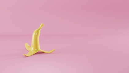 banana peel on pink background,3d illustration
