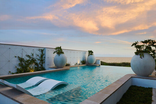 Gulf front pool at sunset
