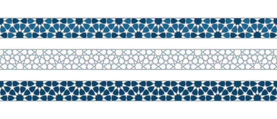 Set of borders of Islamic pattern for Ramadan greetings cards and templates. Vector illustration.