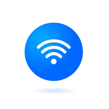 Blue wifi icon 3d bubble with shadow. Vector wi-fi signal black. Wireless icon. WIFI internet sign isolated on white background, flat minimal style, vector illustration. Stock vector.