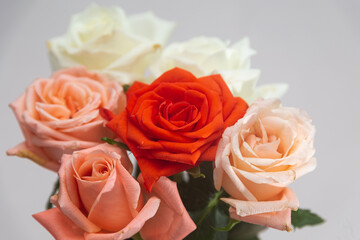 Close up view of a flower bouquet , bunch of flowers on table