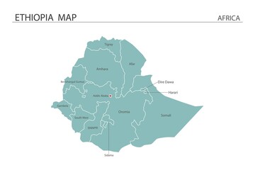 Ethiopia map vector illustration on white background. Map have all province and mark the capital city of Ethiopia.