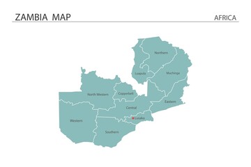 Zambia map vector illustration on white background. Map have all province and mark the capital city of Zambia.