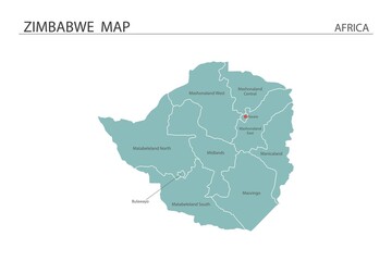 Zimbabwe map vector illustration on white background. Map have all province and mark the capital city of Zimbabwe.
