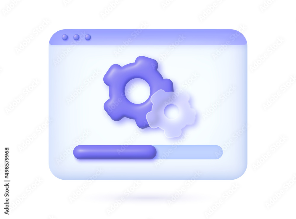 Fototapete system update 3d vector concept. 3d glass morphism gear for mobile app design. system update. 3d vec