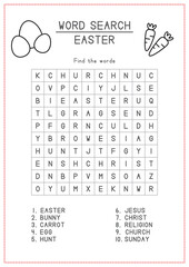 Easter Theme Word Search for Kids Activity