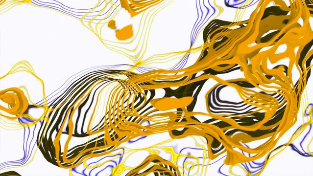 Abstract transformed golden rings on a white background, seamless loop. Design. Unusual stains of fluid texture.