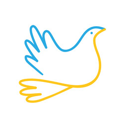 Symbol of peace linear dove .in the colors of the Ukrainian flag. One line drawing. .Vector illustration isolated 