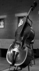 Vertical grayscale shot of a cello on a stand © Seon Hwan Chu/Wirestock Creators
