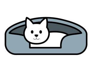 A white cat inside a bed relaxing with white background