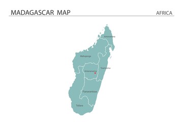 Madagascar map vector illustration on white background. Map have all province and mark the capital city of Madagascar.