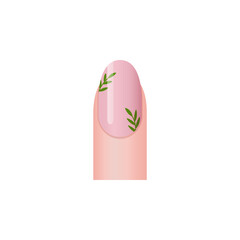 Natural nail polish or art with plant leaves, 3d vector illustration isolated on white background.