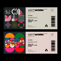 Modern Exhibition Ticket Template Design Made With Abstract Vector Geometric Shapes And Typographic Aesthetics - 498583302
