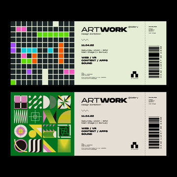 Modern Exhibition Ticket Template Design Made With Abstract Vector Geometric Shapes And Typographic Aesthetics