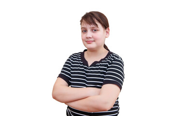 Studio shot of  young 12 year old girl,  white background