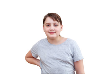Studio shot of  young 12 year old girl,  white background